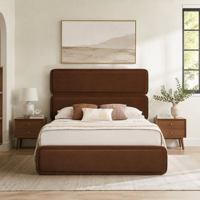 Braya Luxury 57.1" High Headboard Hydraulic Lift Up Storage Upholstered Platform Bed With Channel Headboard Design,Coffee,Queen
