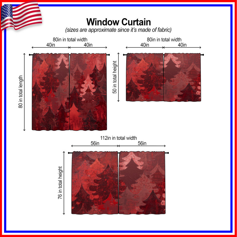 Rideaux de fenêtre rouges à motif d'arbres de Noël obscurcissant et obscurcissant - 2 panneaux, 20 po x 50 po - 2 panneaux