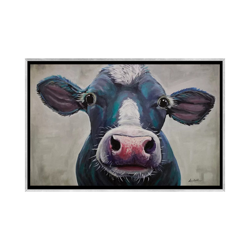 Vache-Clara belle par hippie Hound studios-impression, Toile avec cadre argenté, Pas de tapis, H 32 po x l 48 po x 1,5 po