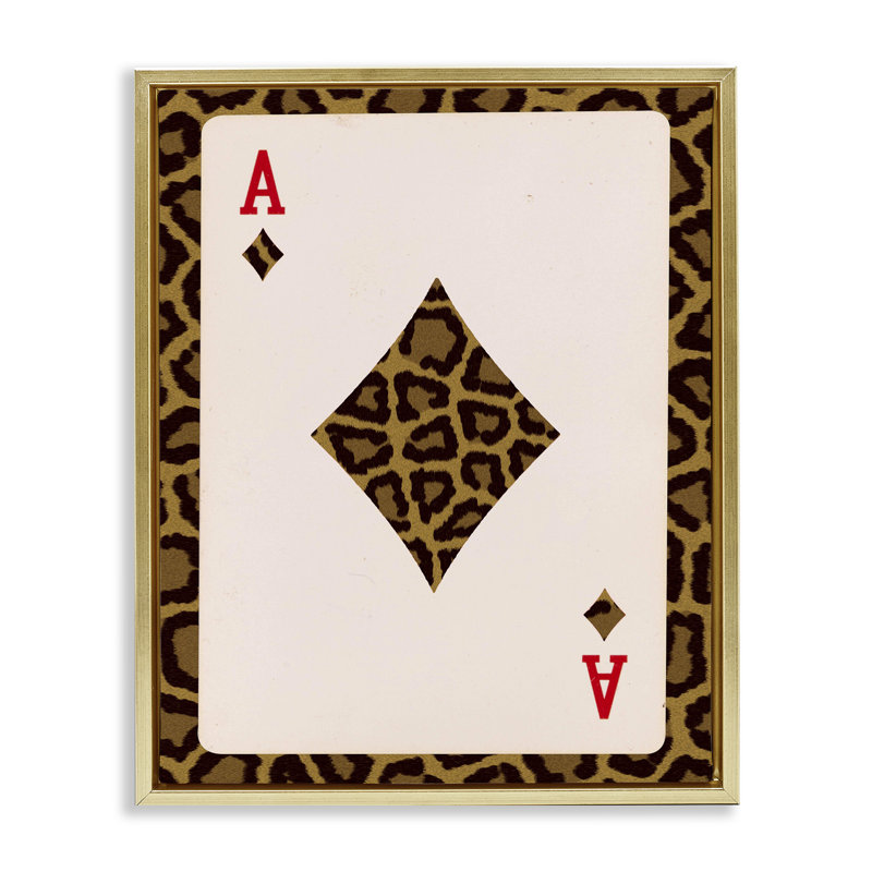 "Ace of Diamonds" léopard, art mural encadré par Lil 'Rue, H 21 po x l 17 po, Cadre flottant métallique doré