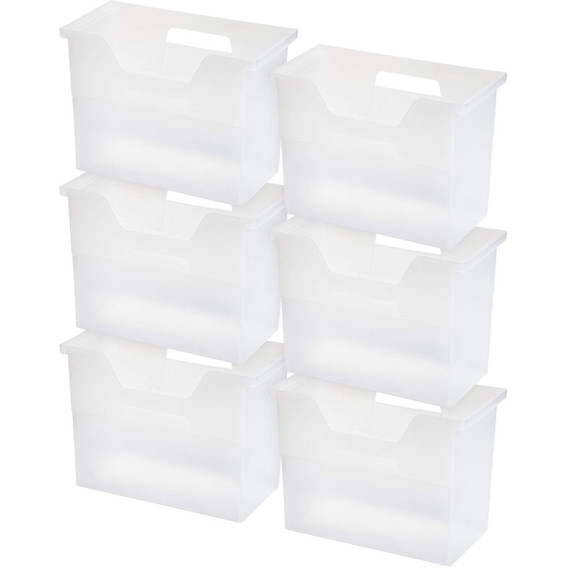 Boîte de rangement moyenne pour bureau avec couvercle ouvert, paquet de 6