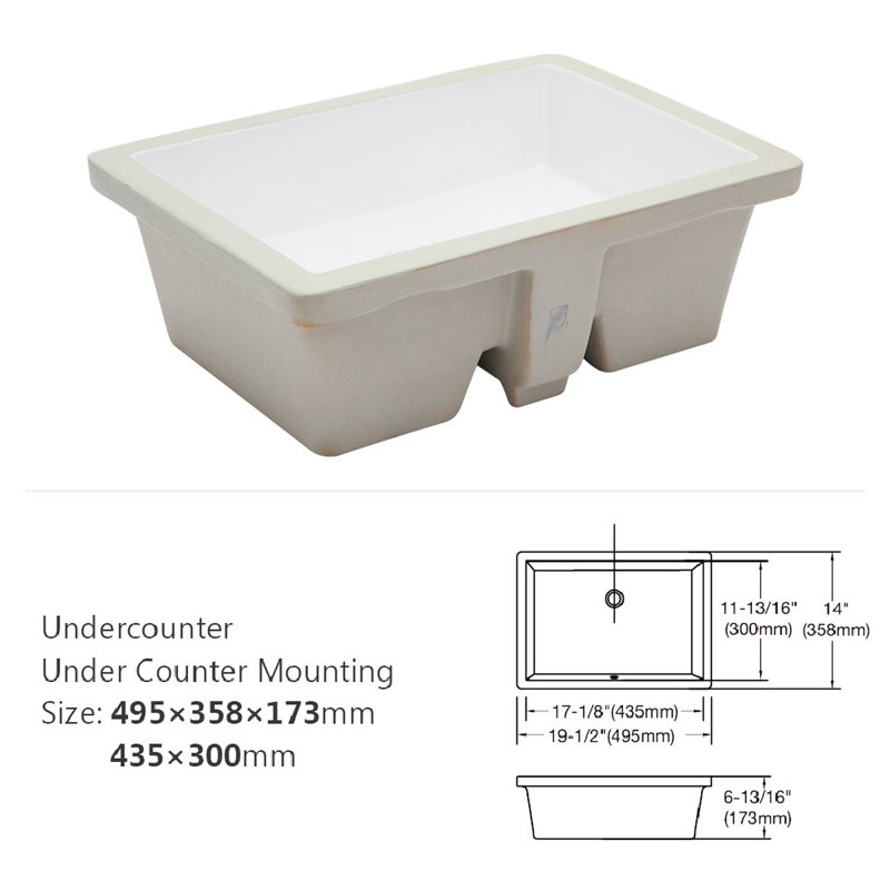 Évier encastré contemporain en céramique avec trop-plein 19,5 po x 14 po x 6 po contemporain, teinté, pour différents emplacements 19,5 po x 14 po, teinture, édifice à bureau et salle de bain
