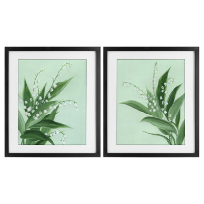 Blooming Lily of Valley 2pc Framed Print Under Glass Set, design by Grace Popp