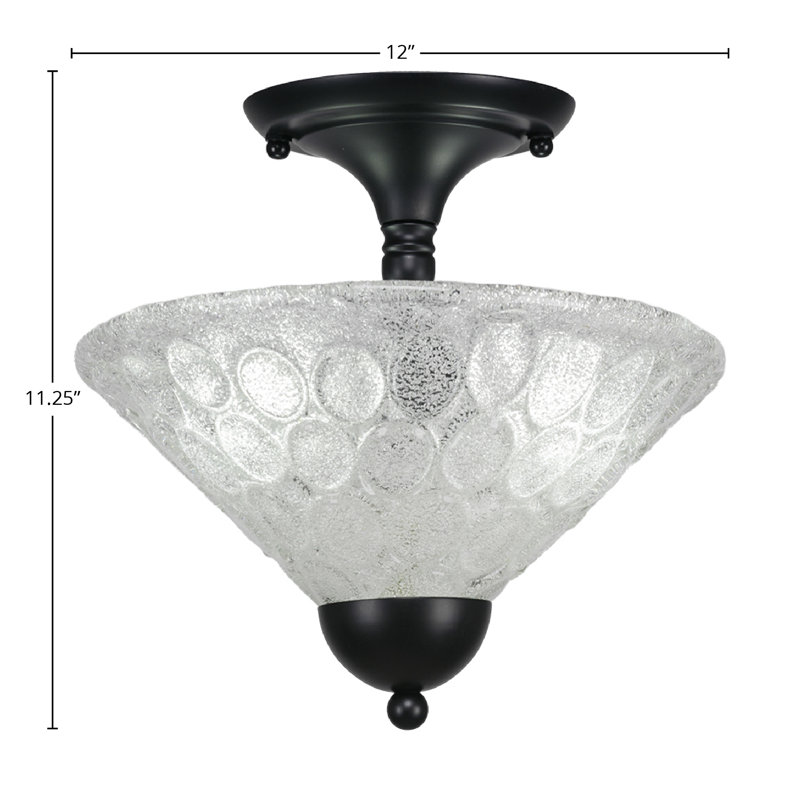 Semi-Flush 2 Bulbs Shown In Matte Black Finish With 12" Italian Bubble Glass