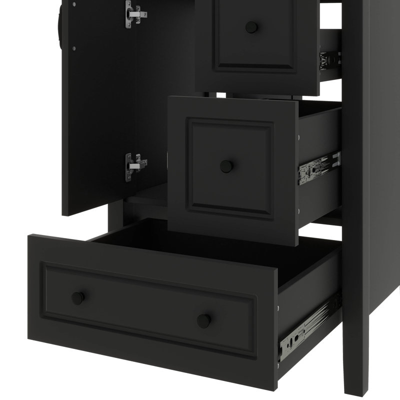 Meuble-lavabo de salle de bain 24 po avec 1 porte et 3 tiroirs à fermeture en douceur, Noir