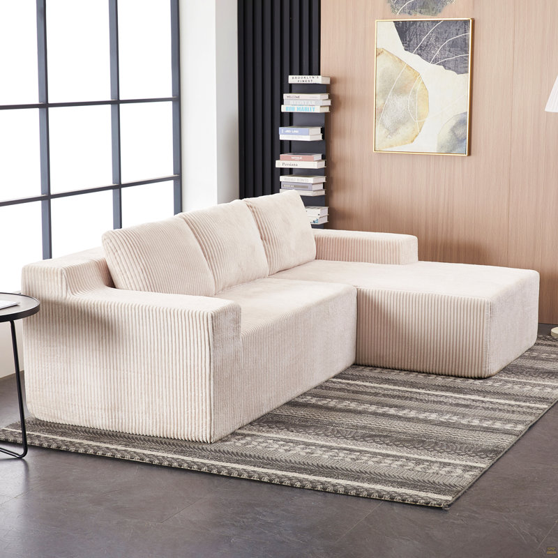 Canapé modulaire en L Corduroy, Beige