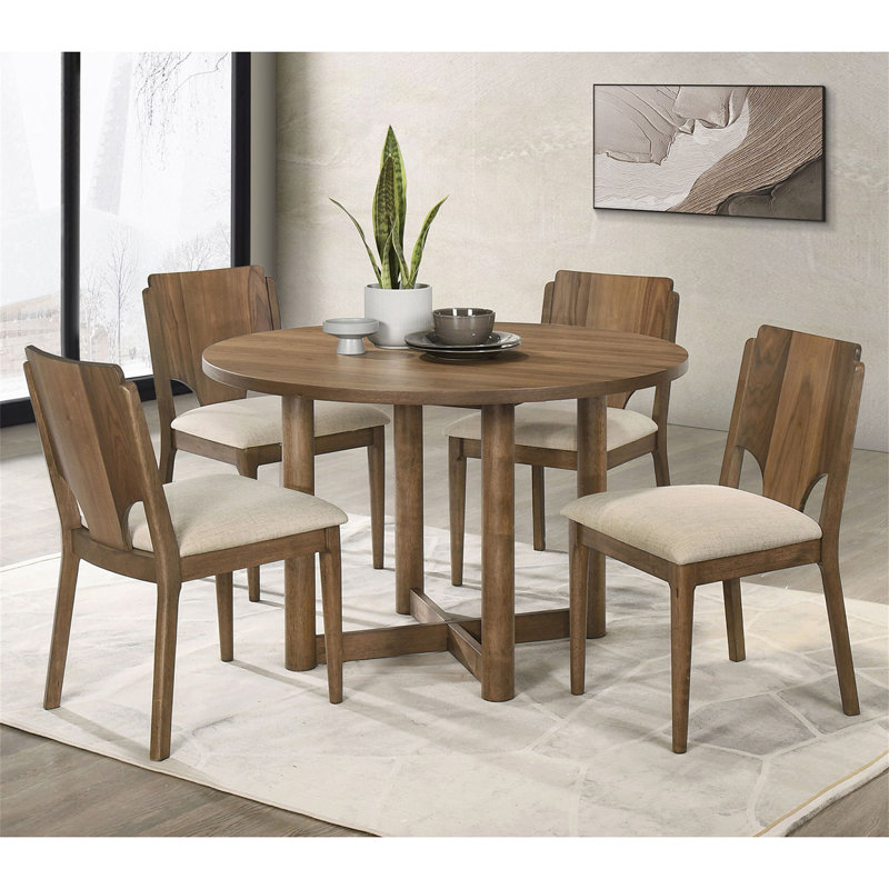 Graham Walnut 5-Piece Round Dining Table Set