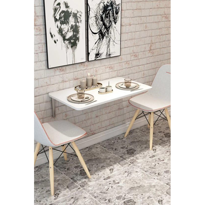 Wall-Mounted Foldable Table - 28.3" x 17.7" Space-Saving Desk for Kitchen, Balcony, or Office, White
