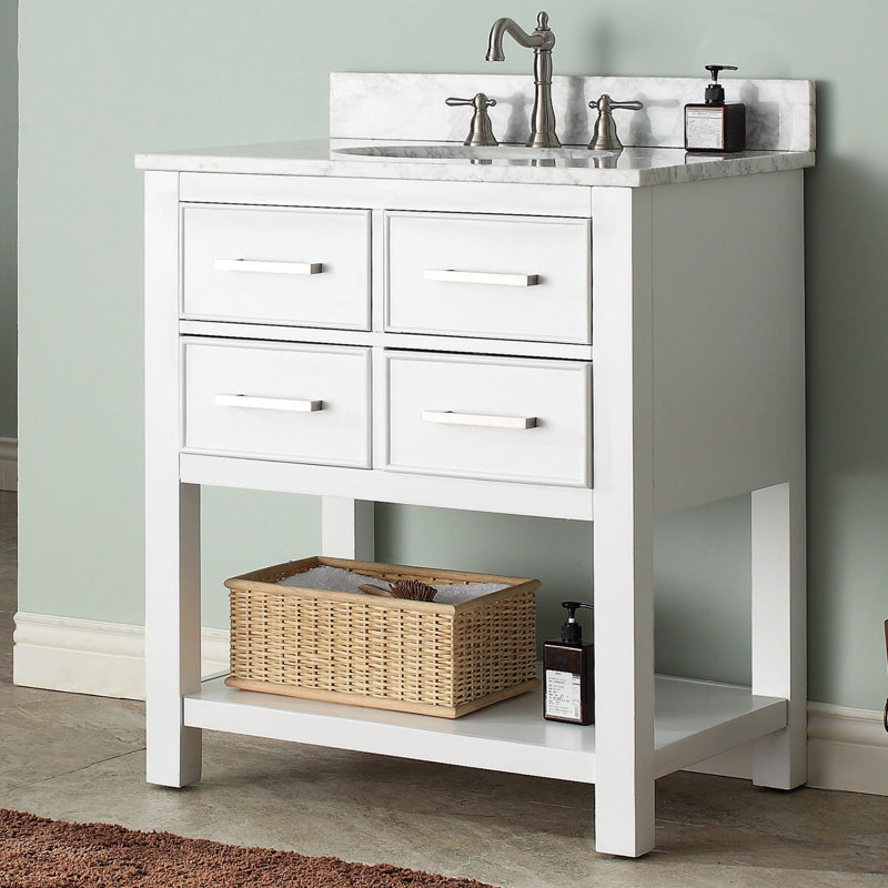 Brooks 31 in. Single Vanity, Rectangular, Carrera White Marble, Chilled Gray