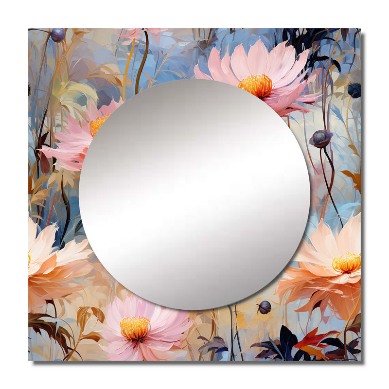 Motif botanique de jardin rose avec motif floral de grand miroir mural pour chambre à coucher, 36 po x 36 po