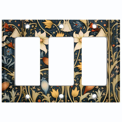 Couvercle de plaque d'interrupteur en métal; Bascule à 4 bandes US standard - Fleurs Art nouveau rétro