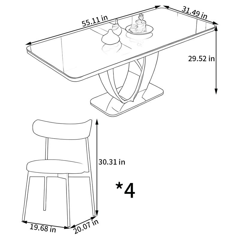 Ensemble de table et de chaises rectangulaires Home Rock, H 29,52 po x L 55,11 po x l 31,49 po