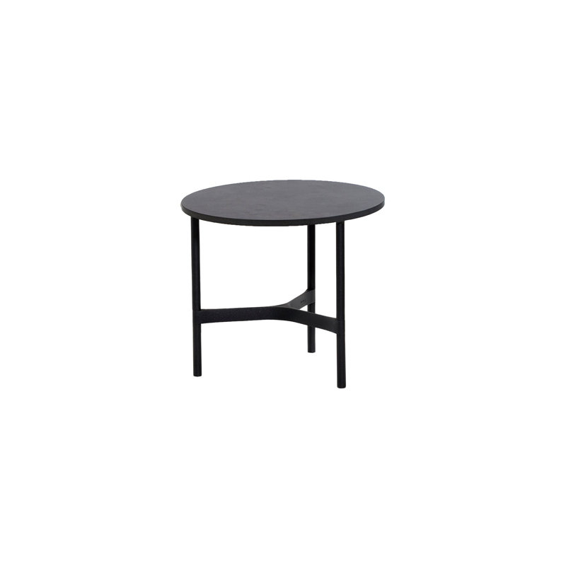 Twist Outdoor Round Teak Coffee Table, Lava Gray/Travertine Look, 14.99" H x 17.8" W x 17.8" D