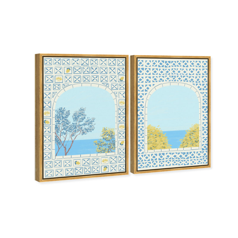 Mediterranean Window Set Set by Oliver Gal, 62"H x 42"W, Gold Floater Frame
