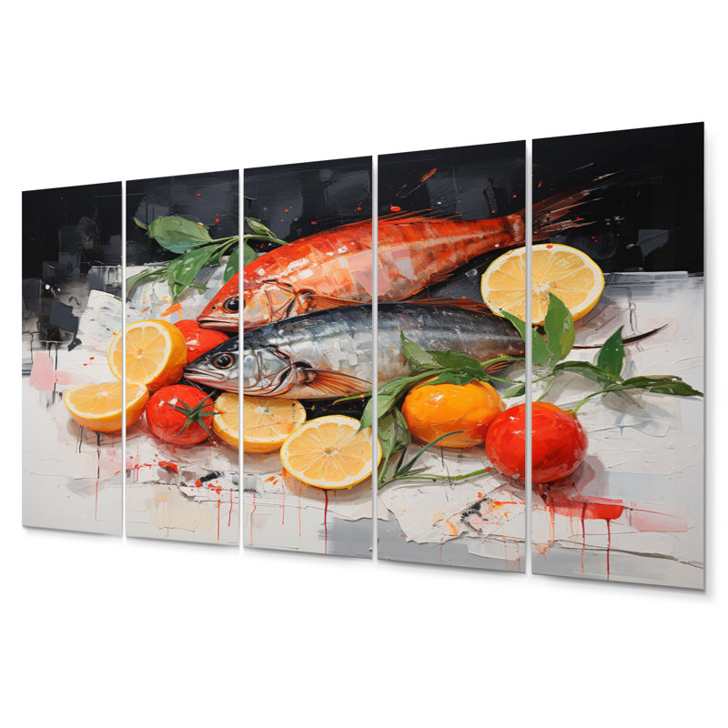 Ensemble de 5 décorations murales 5 fruits de mer Cuisine II