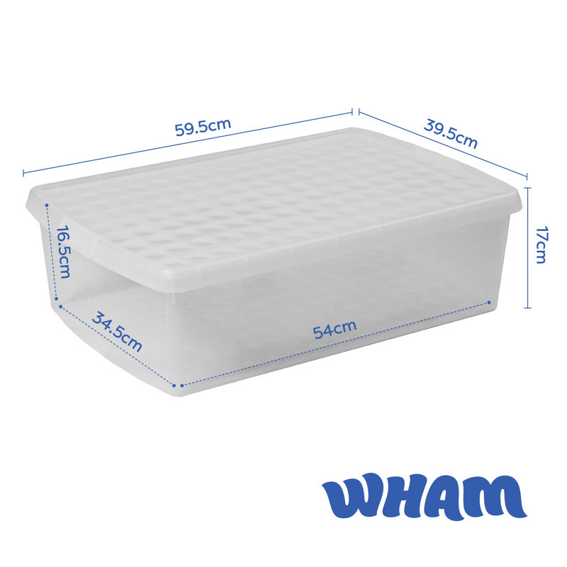 Wham Clip 4x 14L Rectangular Plastic Storage Boxes with Secure Clip Lock Lids Clear/Clear/Clear