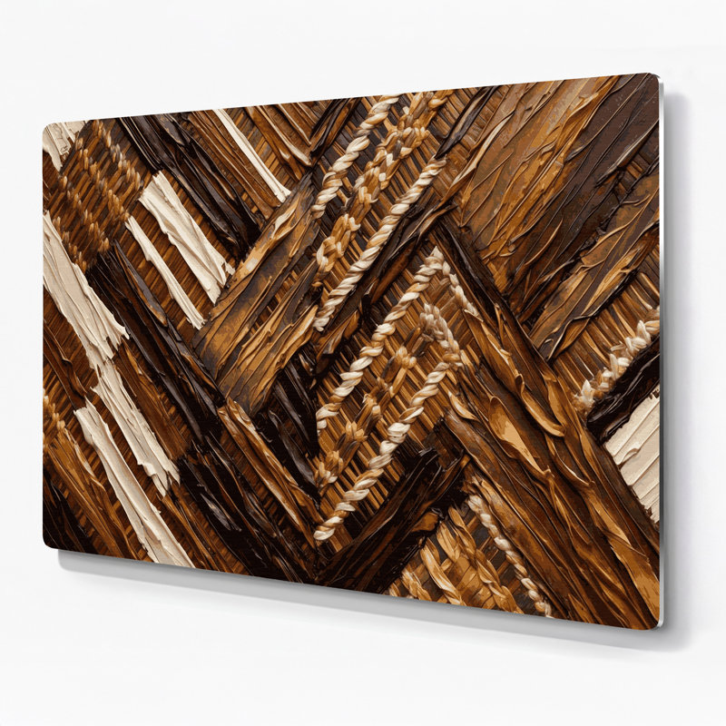 Hawaiian Lauhala tissage d'art mural en métal brun