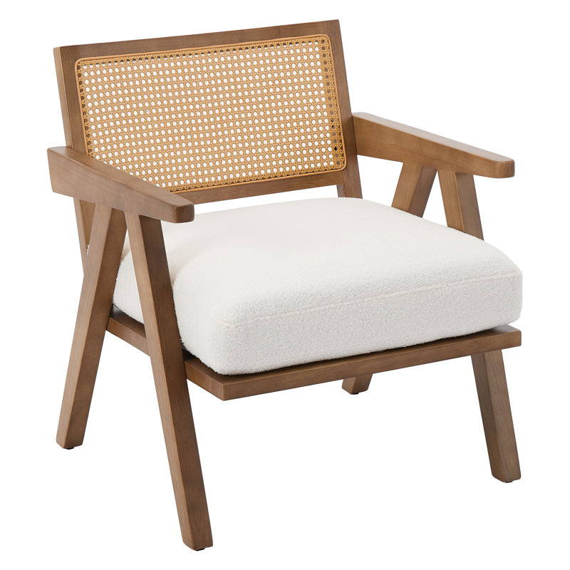 Fauteuil de style Mid-Century Farmhouse, White, Brown