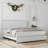 Upholstered Bed with Diamond Button, Modern Bed Frame with Galaxy Projector, No Box Spring Needed & Noise-Free Sturdy Wood Slats, PU-1586770351-1586770349
