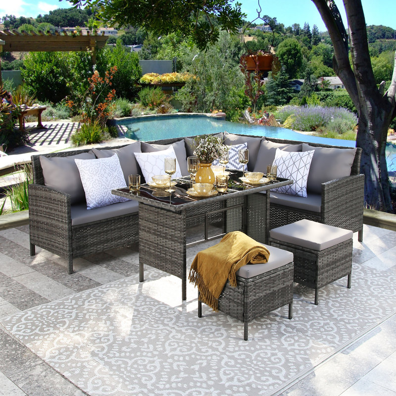 Abinesh Rattan Wicker 9 - Person Seating Group with Cushions