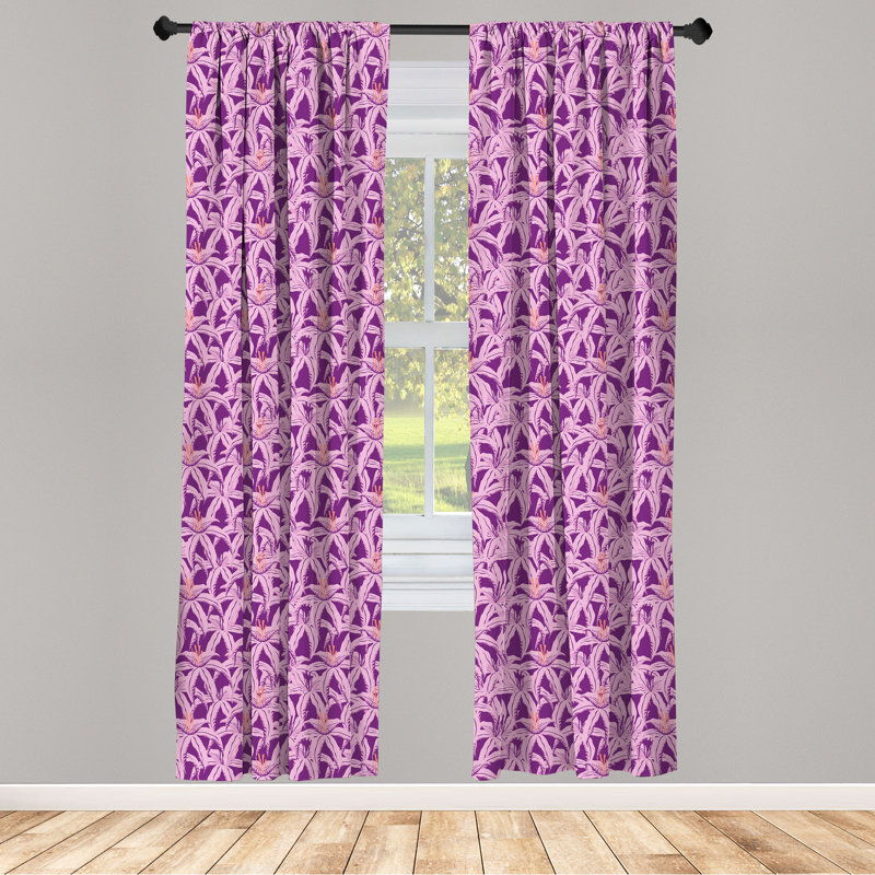 Rideaux à 4 panneaux East Urban Home, silhouette de fleurs hawaïennes, magenta foncé et rose, L 56 po x L 63 po