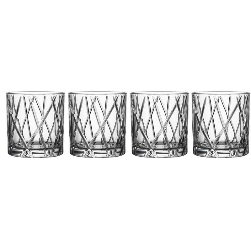Clear Crystal Cut Lowball Whiskey Glass Set of 4