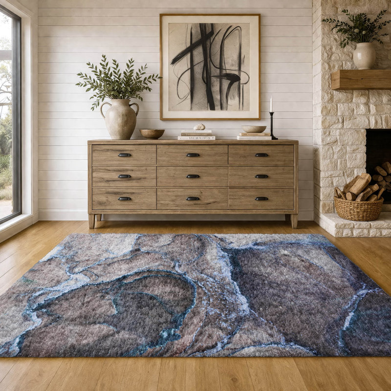 Tapis de qualité supérieure lavable à la machine à poils longs ADS525, Marine, 3 pi x 5 pi