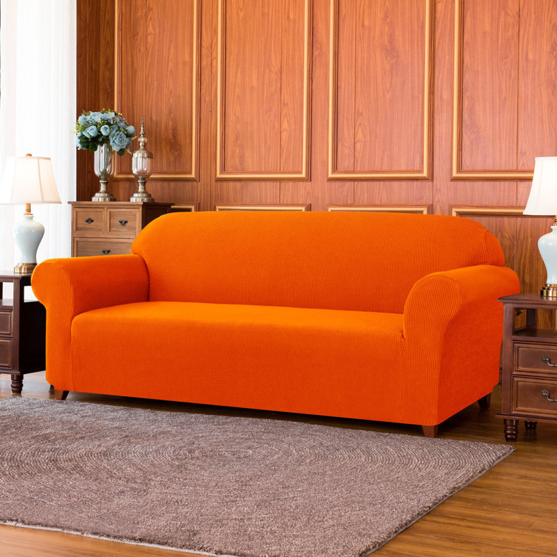 Soft Spandex Stretch Box Cushion Sofa Slipcover, Orange, 104" H x 235" W x 107" D