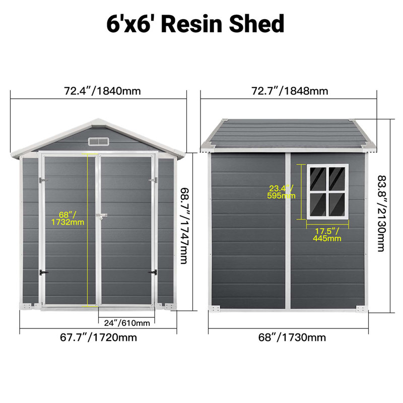 6Ft X 6Ft Plastic Outdoor Storage With Floor And Lockable Door Plastic Garden Shed For Backyard, Lawn, Gray, Gray