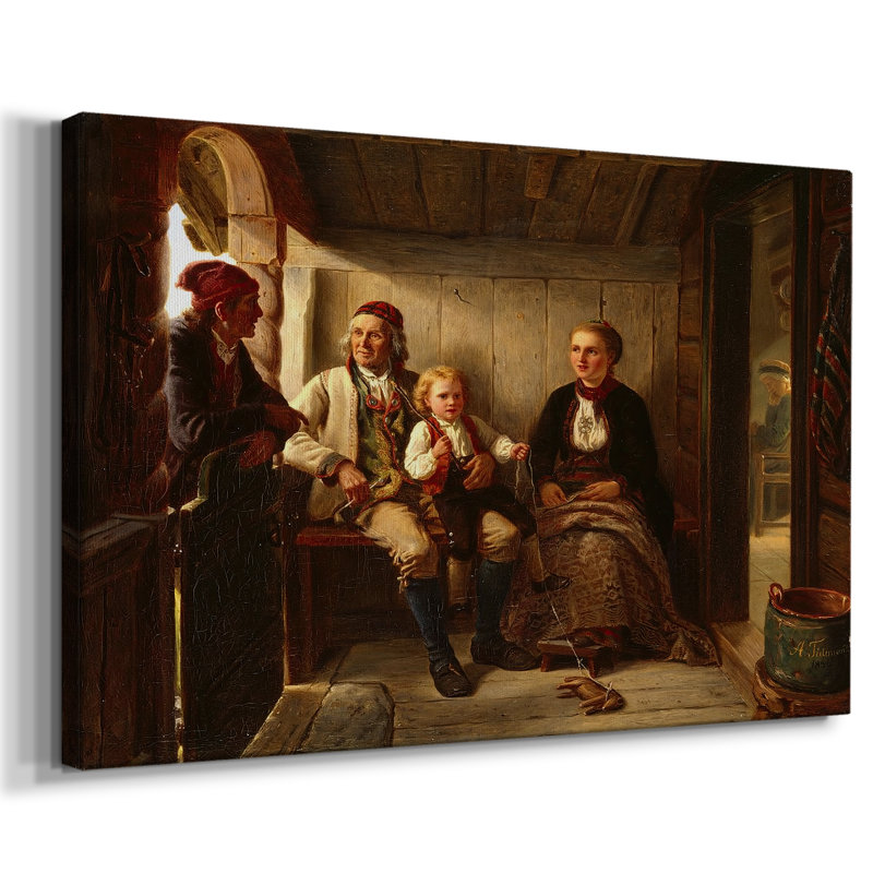 Intérieur d'une cabane norvégienne / Souvenirs de grand-père - Adolph Tidègre - Toile tendue avec châssis - 1855, 18 x 27