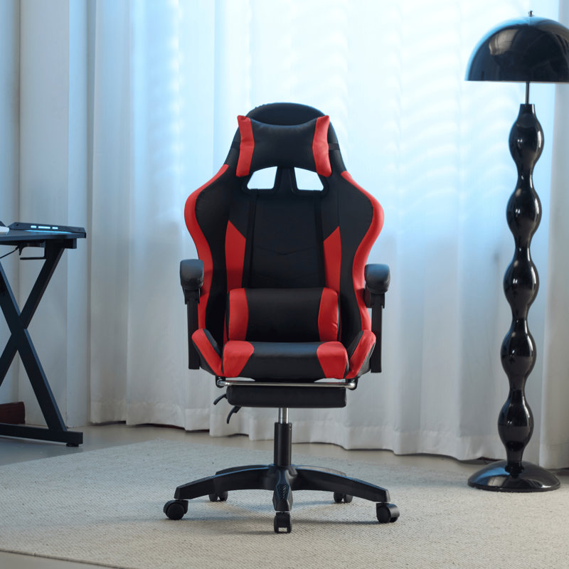 Inbox Zero Adjustable Reclining Swiveling PC & Racing Game Chair with Footrest, Red Black