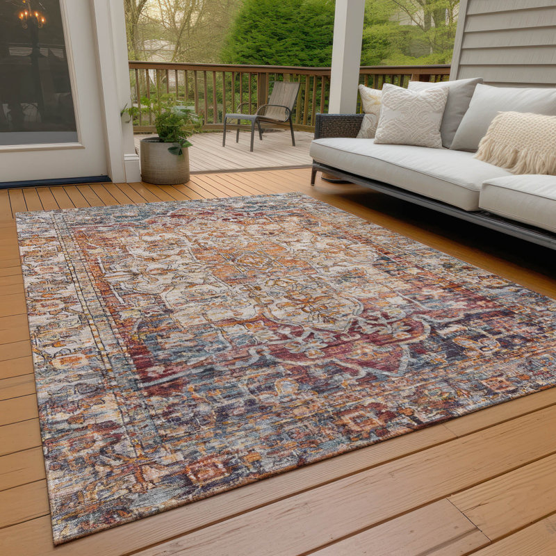 Machine Washable Indoor/Outdoor Xhevrie Copper Rug, Rectangle 5' x 7'6"