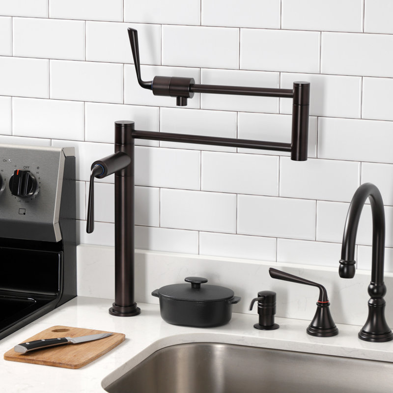 Kingston Brass Silver Sage Two-Handle 1-Hole Deck Mount Pot Filler Faucet, Oil Rubbed Bronze