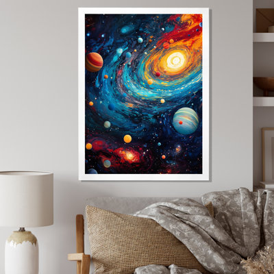 «Vibrant Space Galaxy I - Flamingo», art mural encadré