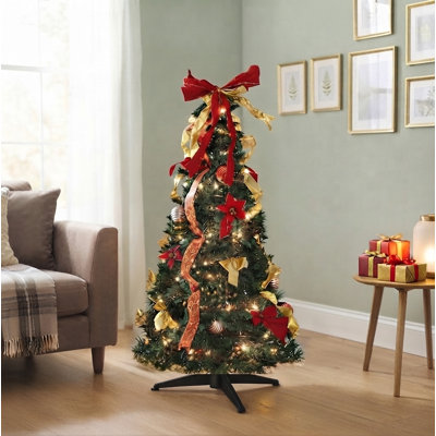 Arbre de Noël épinette vert 4 pi avec 100 lumières et ruban