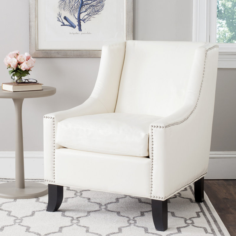 28.3" Wide Armchair, Antique White/Black Faux Leather
