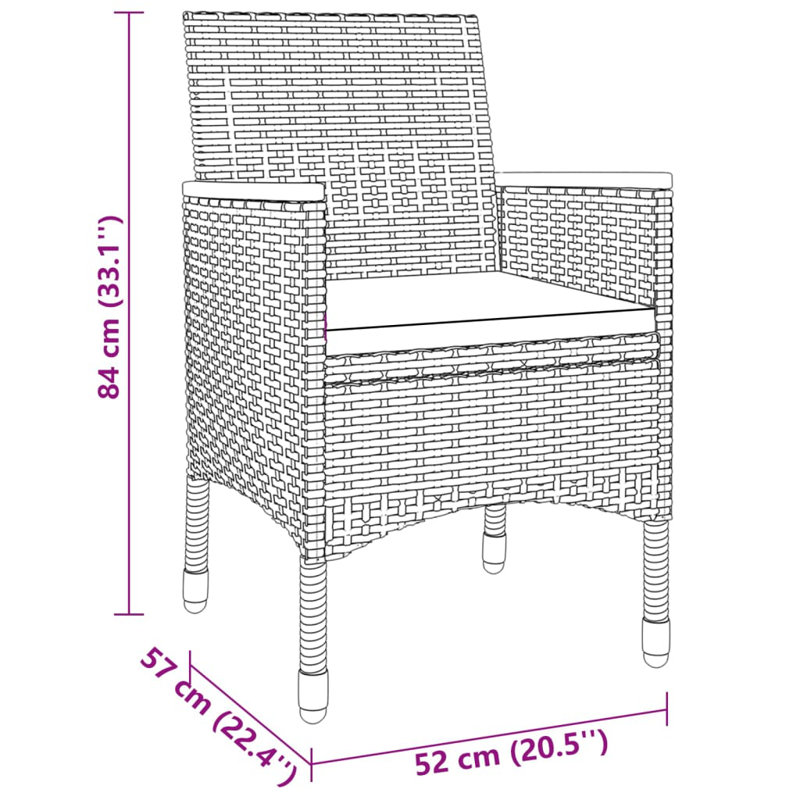 Lark Manor™ 3 Piece Patio Dining Set Poly Rattan Black