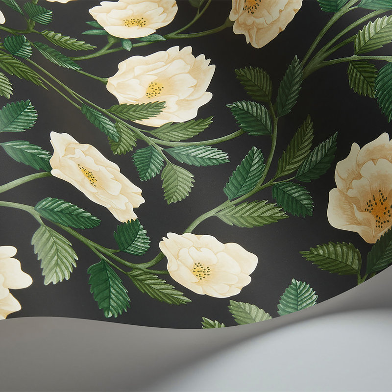 Hampton Floral Wallpaper Roll, Cream/Forest Green/Charcoal