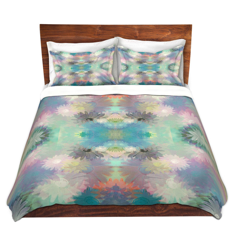 Ensemble de housse de couette en cascade rosé plum, 1 housse simple + 1 taie standard, Vert / Bleu / Jaune