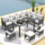 Ensemble de mobilier d'extérieur pour petit espace 7 pièces, ensemble de mobilier de jardin, coussin de siège imperméable, table en verre, peu encombrant, convient à la cour, à la terrasse ou au jardin, gris