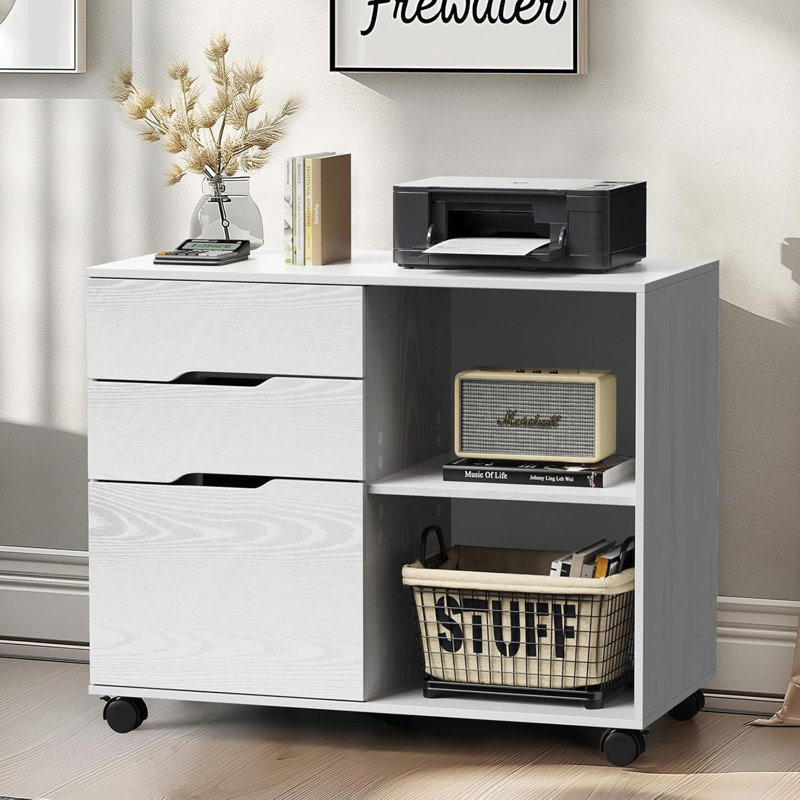 Lateral Mobile Filing Cabinet Wood Storage Organizer With Wheels