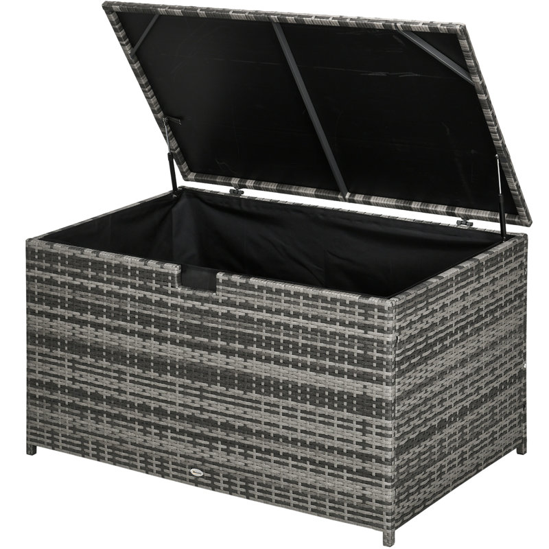 Outsunny 113 Gallon Deck Box,Rattan Outdoor Storage Box,Waterproof Storage Container,Dark Gray