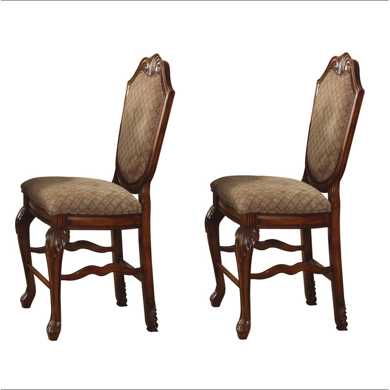 Beige and Cherry Solid Back Counter Height Stools (Set of 2)