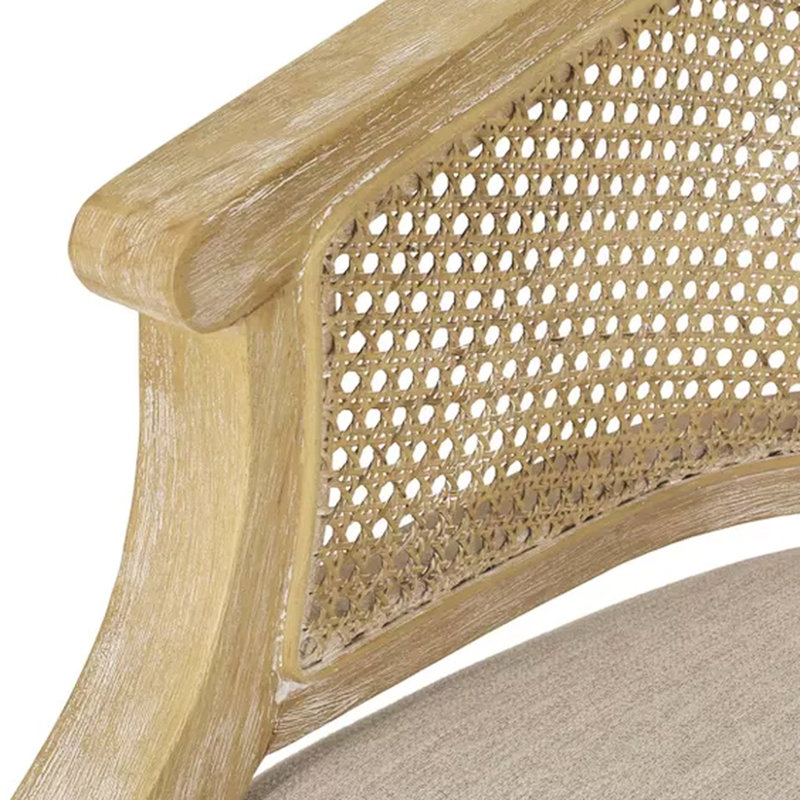 Chaise d'appoint classique classique beige avec structure en bois patiné et accoudoirs rembourrés de sangles de canne, Beige
