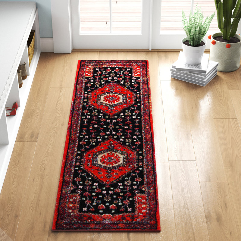Chavis Oriental Red/Black Area Rug, Runner 2'3" x 8'