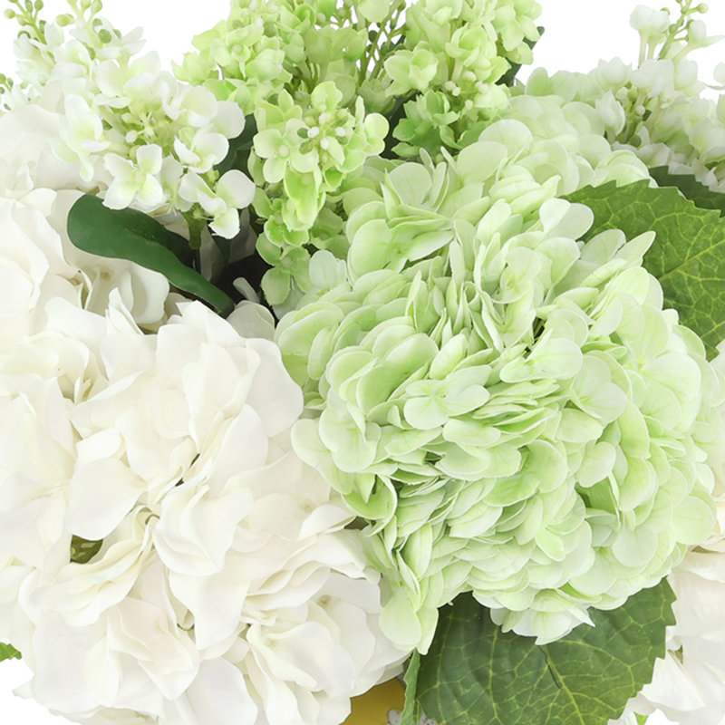 Centerpiece with Hydrangeas and Lilac, White;Green