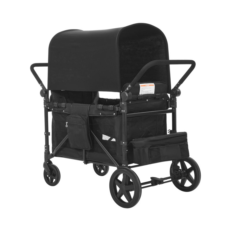 Poussette pliable 4 places pour enfants - Chariot quadruple robuste à tirer et tirer avec auvent réglable et roues amortissantes