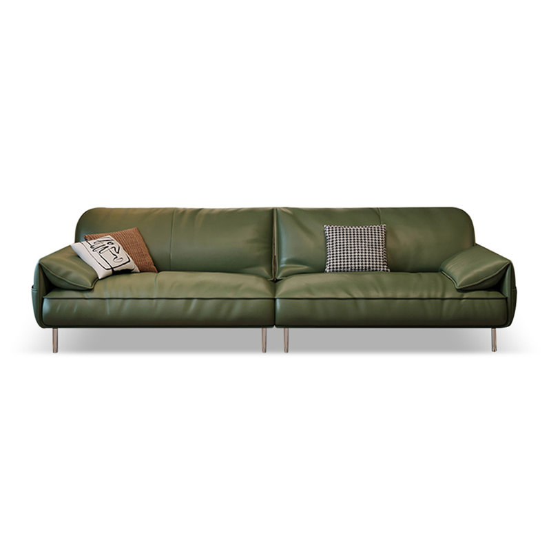 Green Genuine Leather Modular Sofa cushion couch, 33.86" H x 93.7" W x 35.43" D