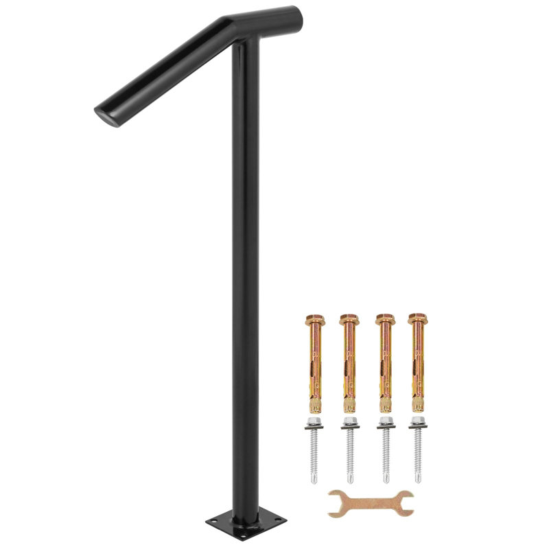 Single Post Stair Handrail 45cm Iron 1 Piece Black 441LBS Capacity