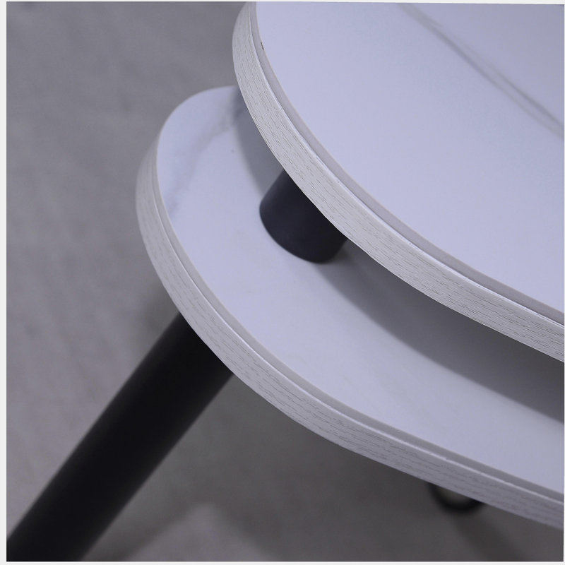 Table basse contemporaine rotative avec pieds en bois d'hévéa massif, table basse rotative à 360 degrés avec plateau en pierre frittée blanche de 6 mm pour le salon, la chambre à coucher, le balcon et le bureau personnel
